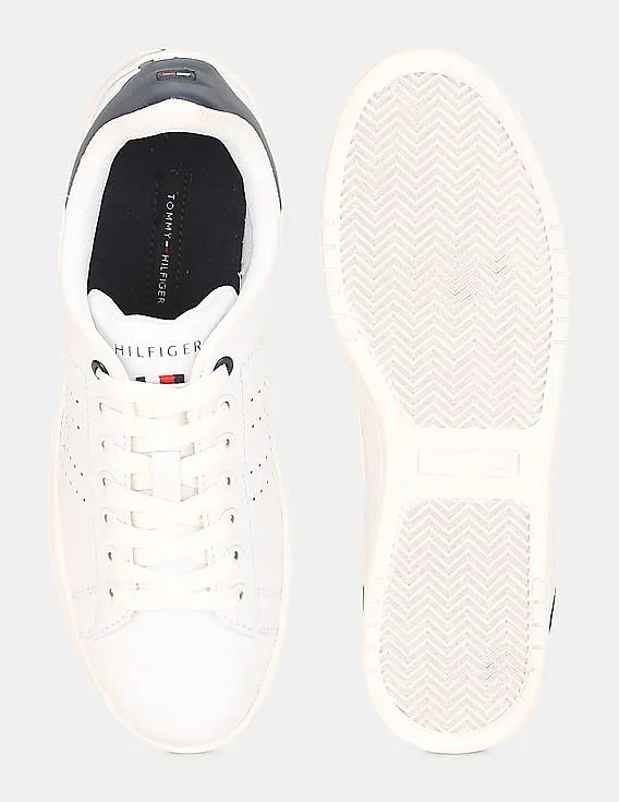 Tommy Hilfiger Men White Low Top Perforated Lace Up Sneakers