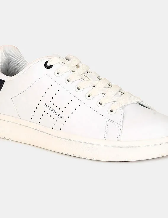 Tommy Hilfiger Men White Low Top Perforated Lace Up Sneakers