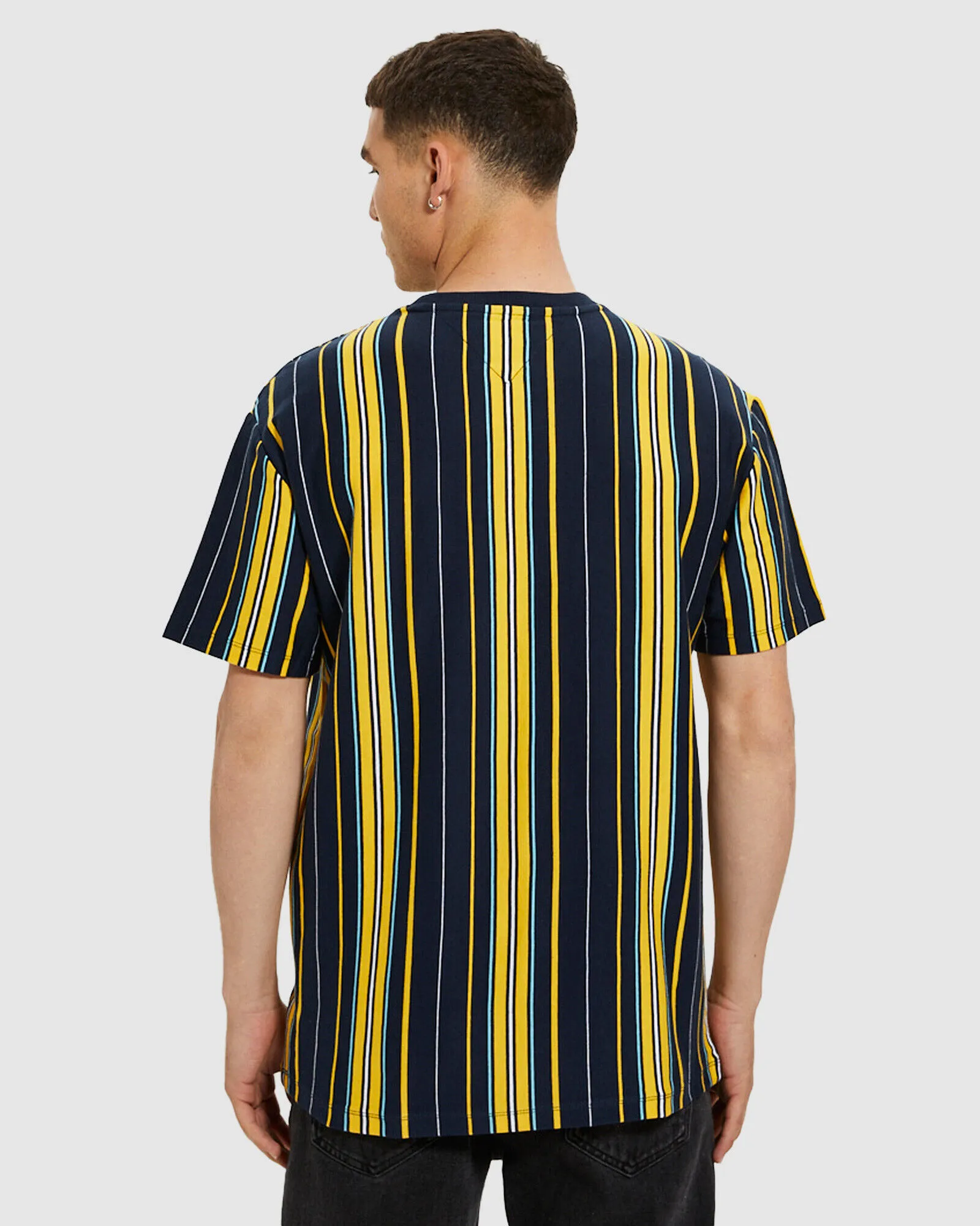 Tommy Jeans TJM Centre Badge Stripe T-Shirt Twilight Navy/Yellow