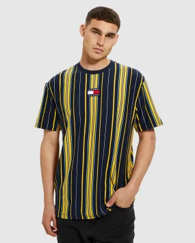 Tommy Jeans TJM Centre Badge Stripe T-Shirt Twilight Navy/Yellow