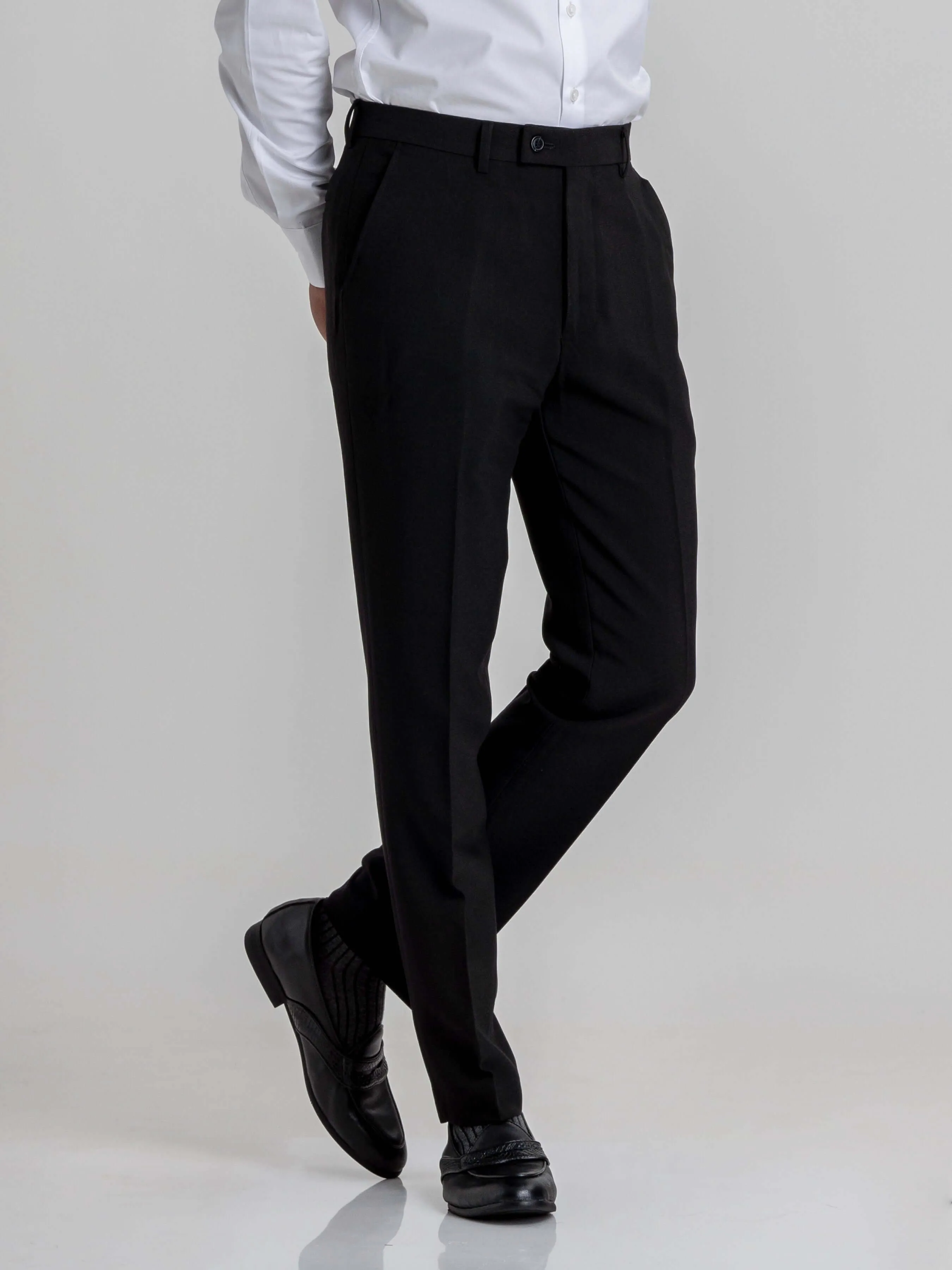 Trousers With Belt Loop - Deep Black Plain (Stretchable)