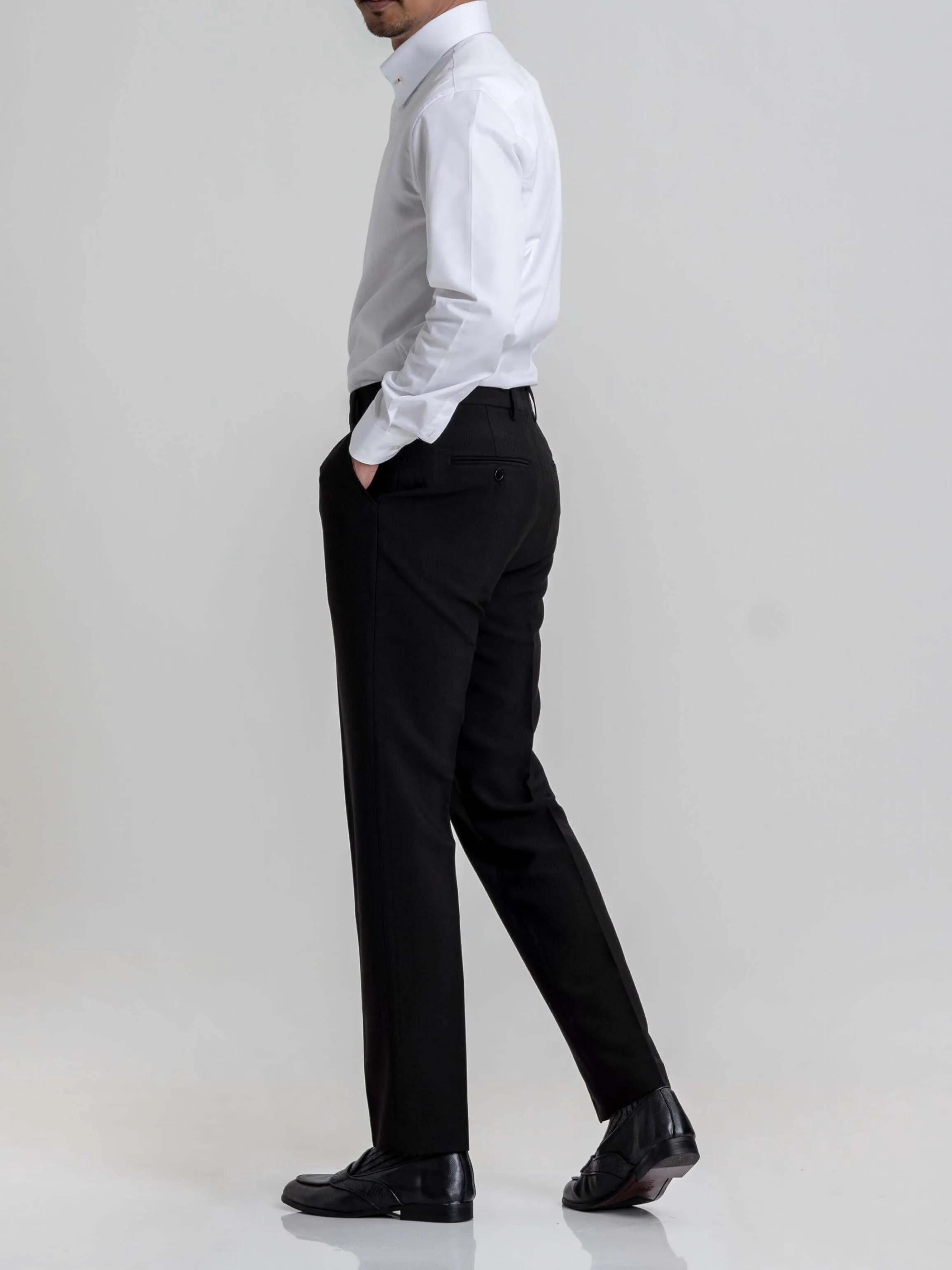 Trousers With Belt Loop - Deep Black Plain (Stretchable)