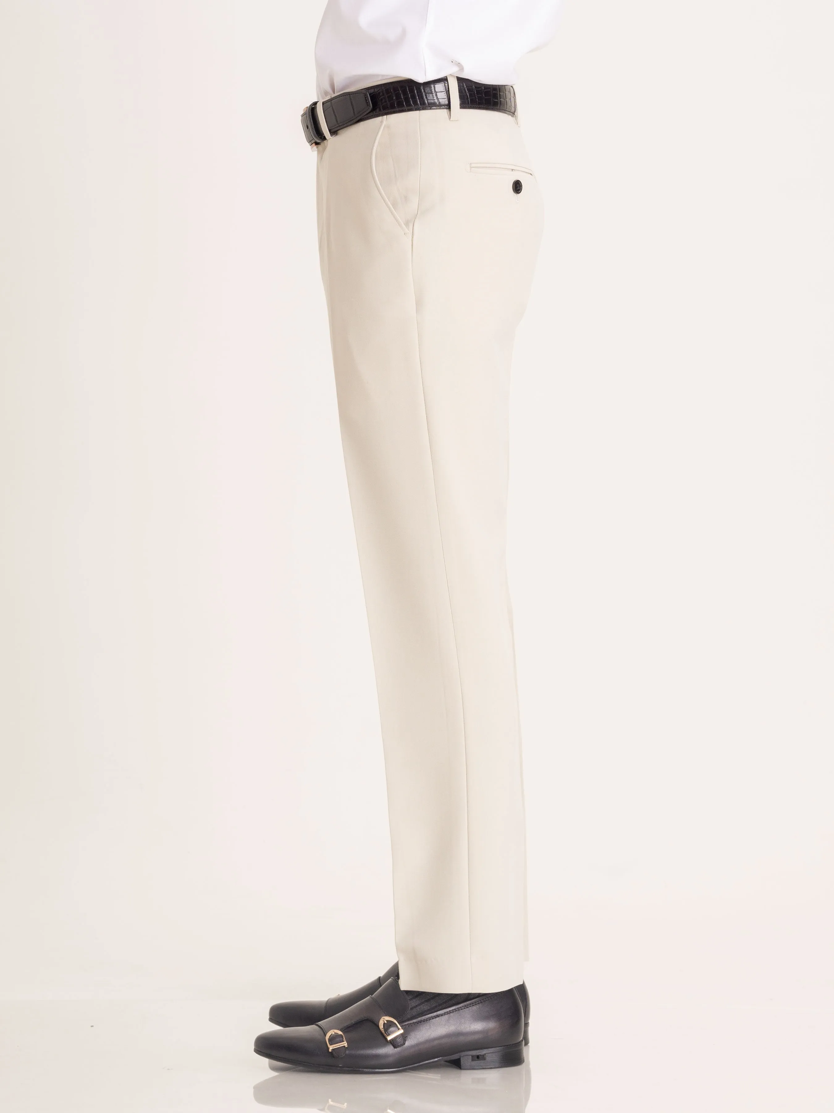 Trousers With Belt Loop - Sand White Plain (Stretchable)