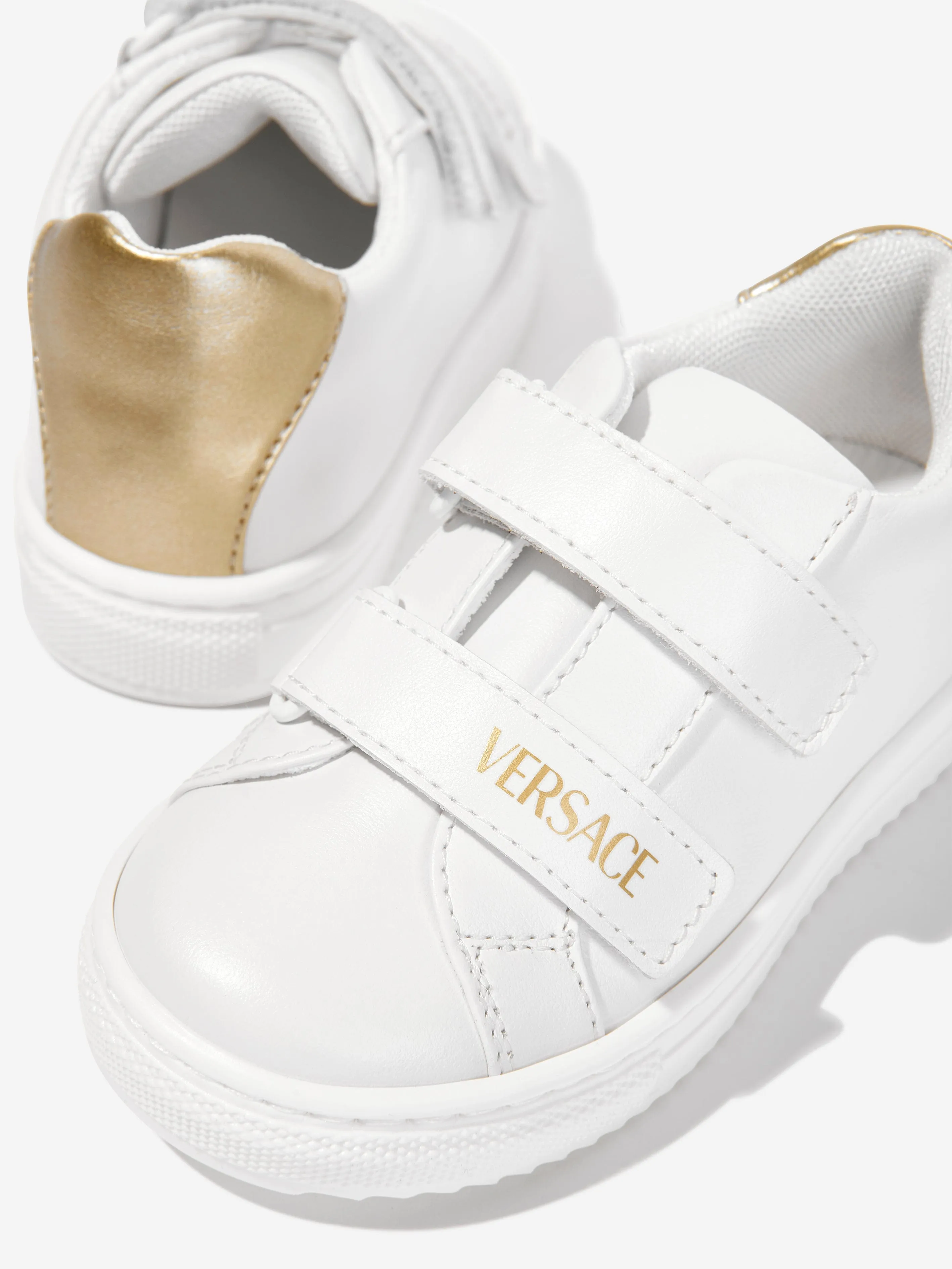 Versace Kids Leather Velcro Strap Trainers in White