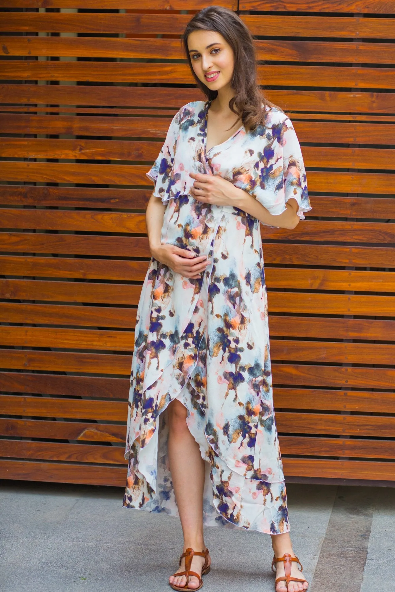 Watercolour Frost  Maternity & Nursing Layer Dress