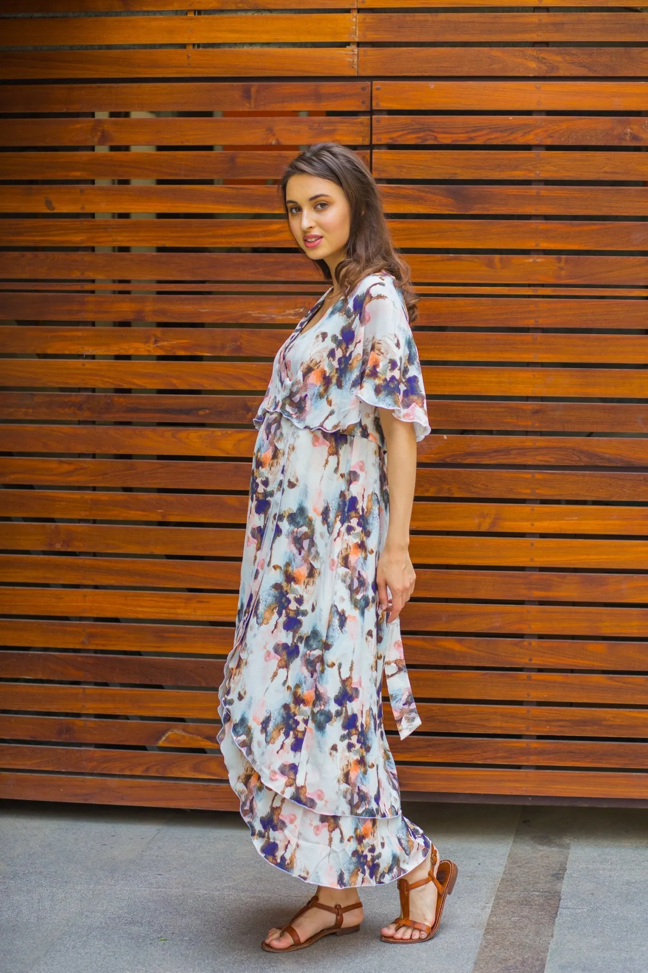 Watercolour Frost  Maternity & Nursing Layer Dress