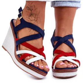 Wedge Sandals With Stripes Navy Blue Ellen multicolored