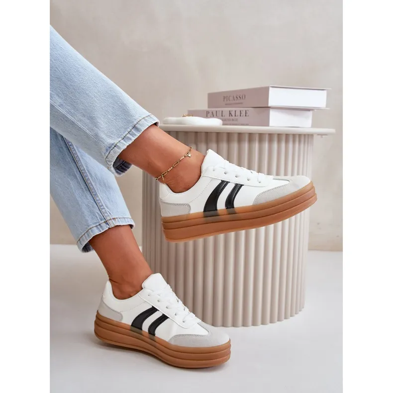 Women's Sneakers On The Platform White-Gray Nesonice