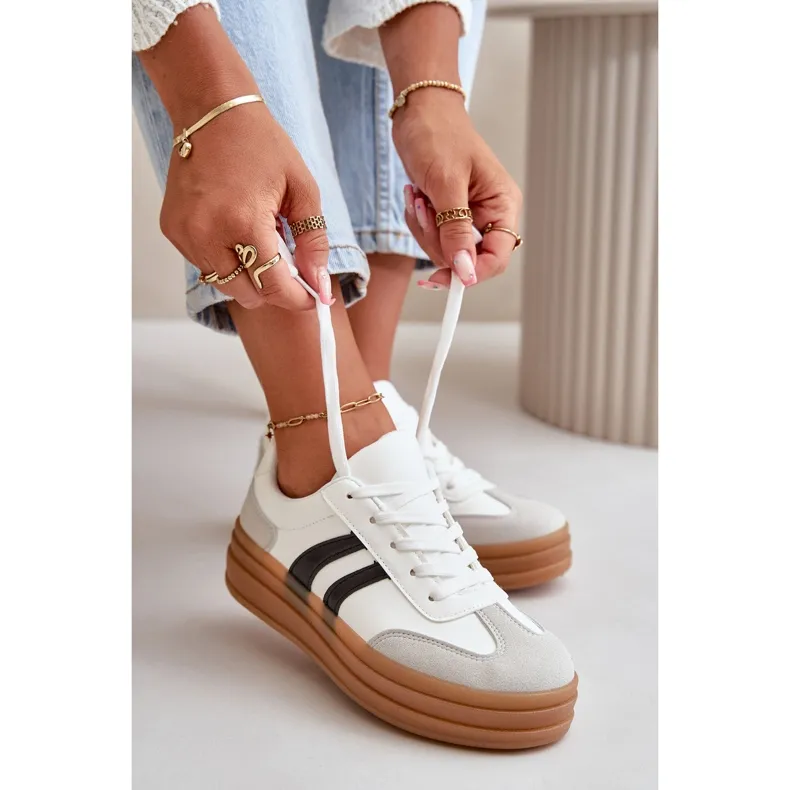 Women's Sneakers On The Platform White-Gray Nesonice