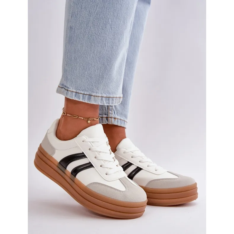 Women's Sneakers On The Platform White-Gray Nesonice