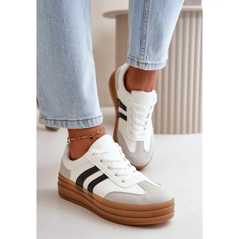 Women's Sneakers On The Platform White-Gray Nesonice