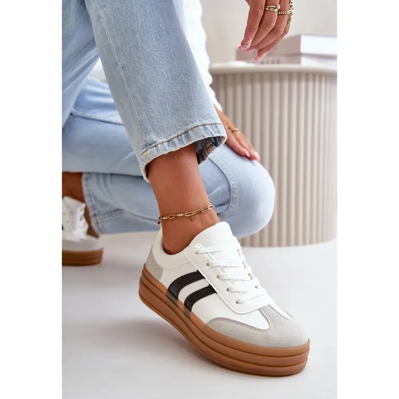 Women's Sneakers On The Platform White-Gray Nesonice