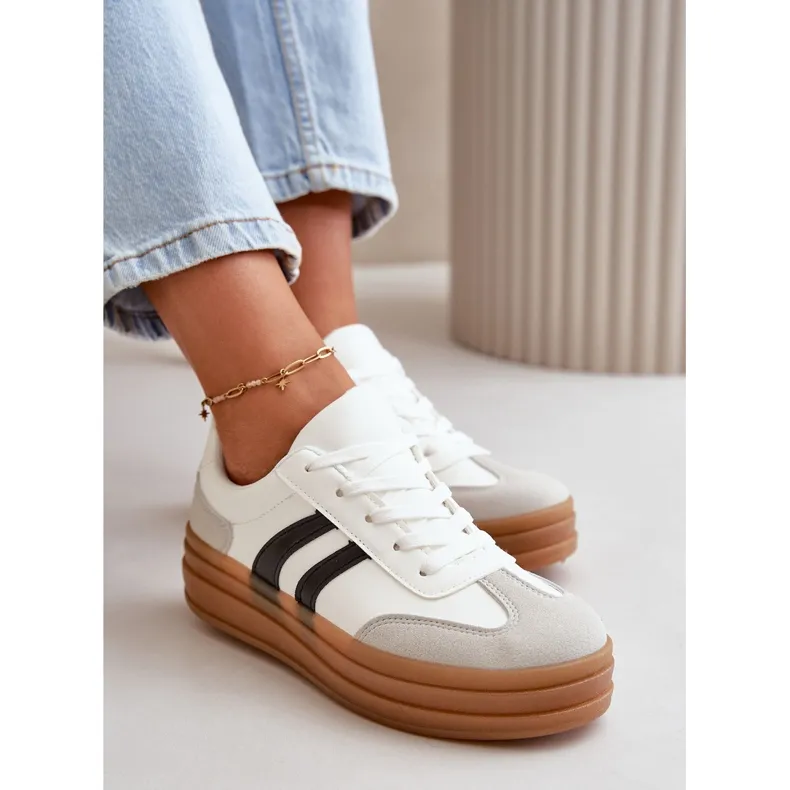 Women's Sneakers On The Platform White-Gray Nesonice