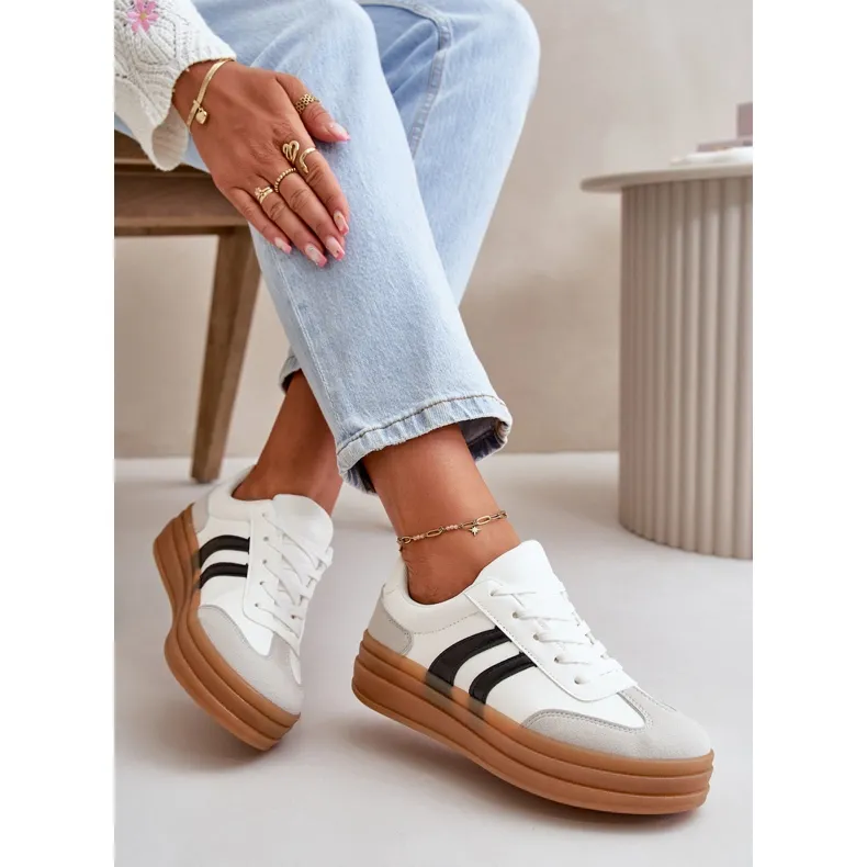 Women's Sneakers On The Platform White-Gray Nesonice