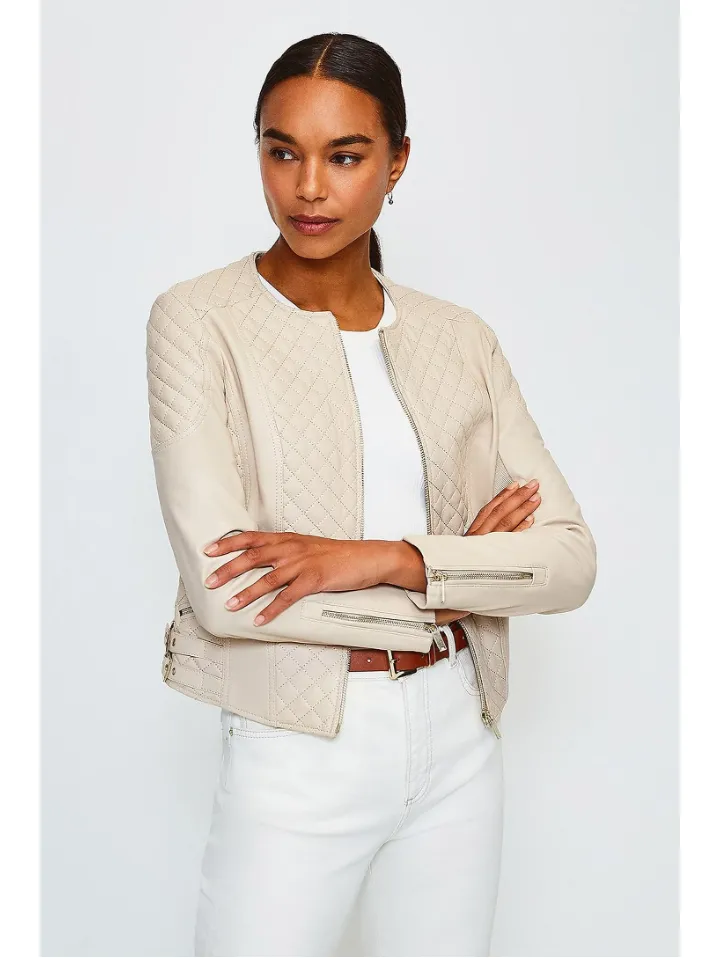 WOMEN’S BEIGE CREAM LEATHER BIKER JACKET