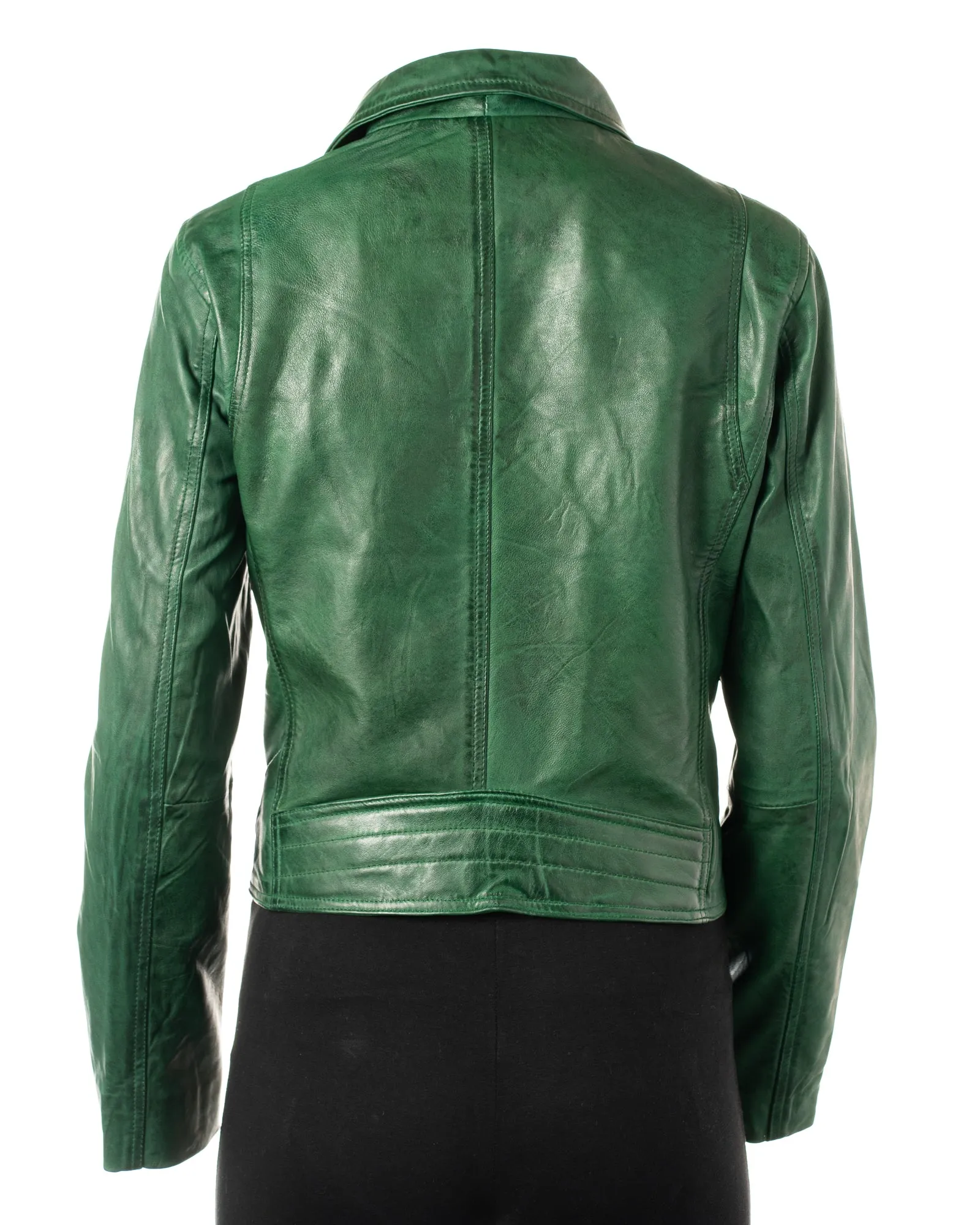 Women's Green Simple Asymmetric Leather Biker Jacket: Brigida