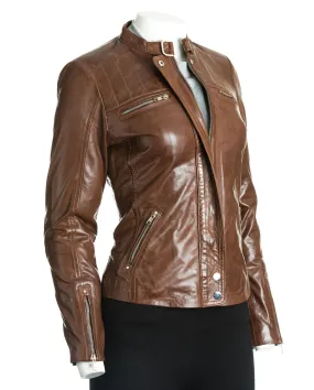 Women's Leather Biker Jacket with Stitch Detail: Zeta