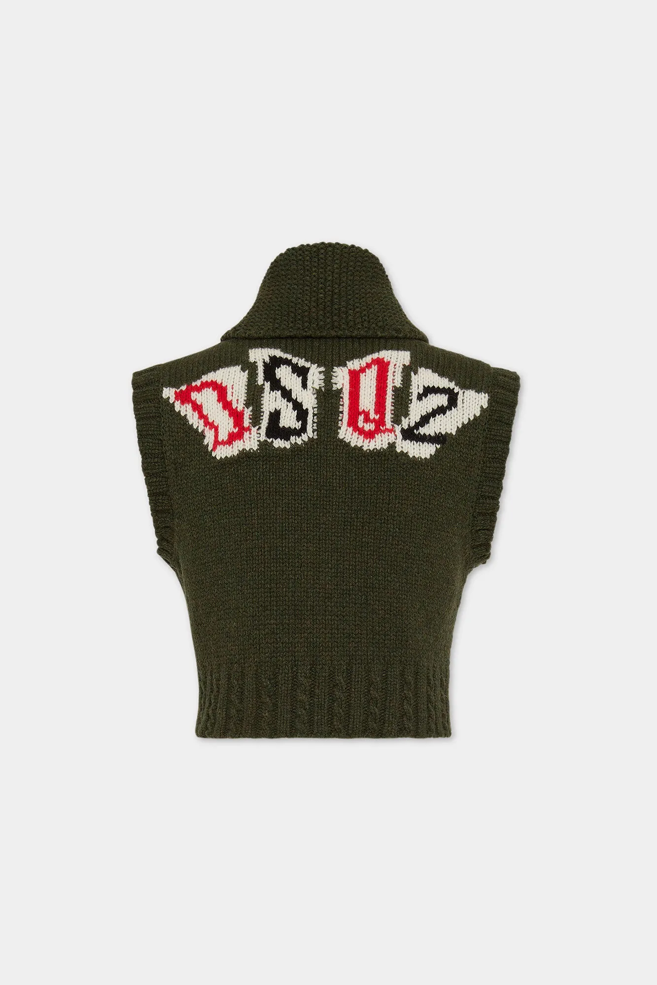 Wool Shetland Jacquarded Poker Cropped  Knit Vest