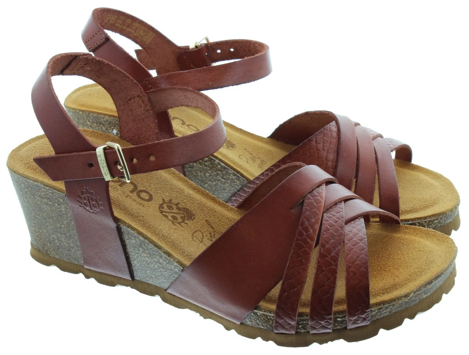 YOKONO Ladies Cadiz 137 Wedge Sandals In Tan