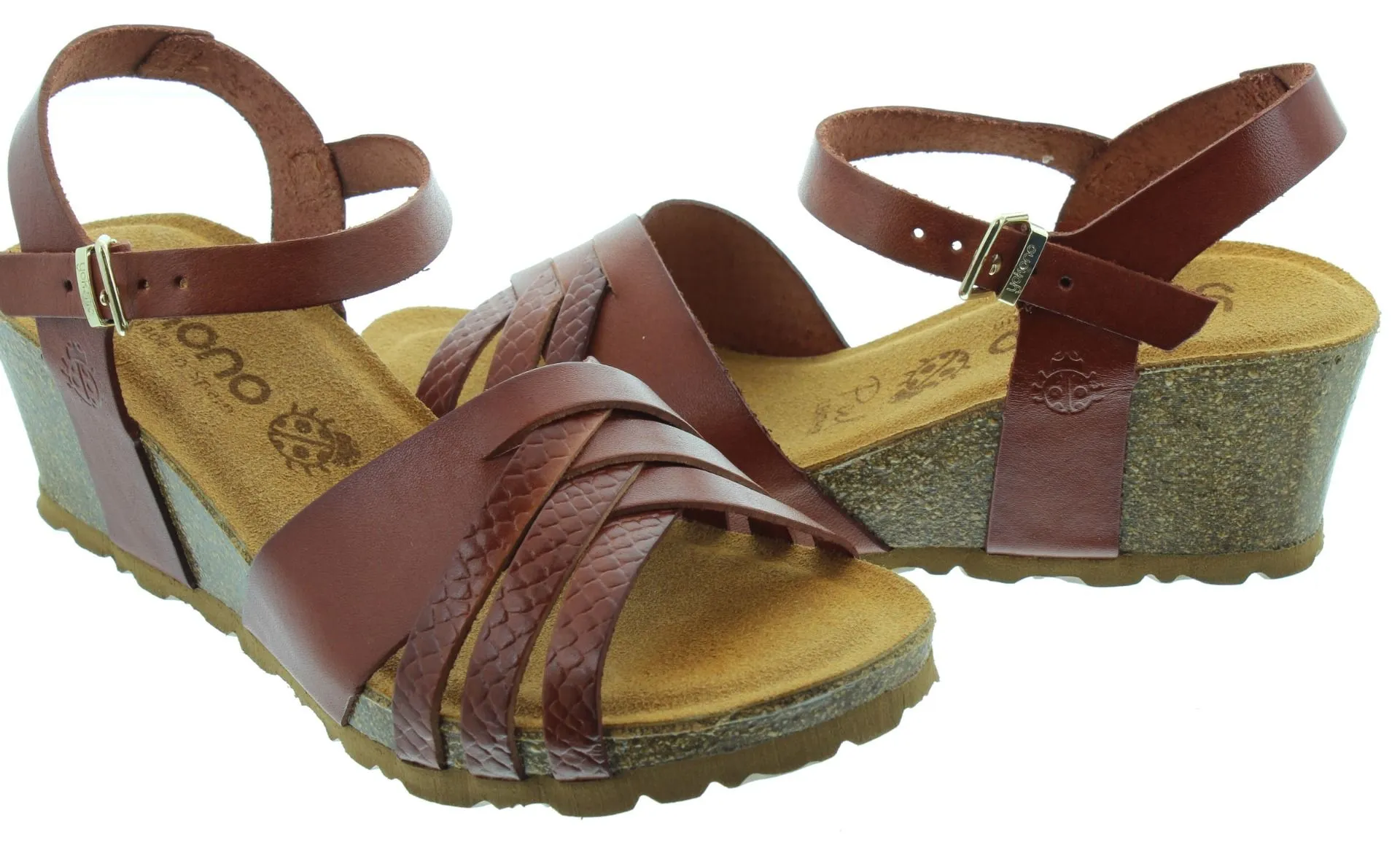 YOKONO Ladies Cadiz 137 Wedge Sandals In Tan