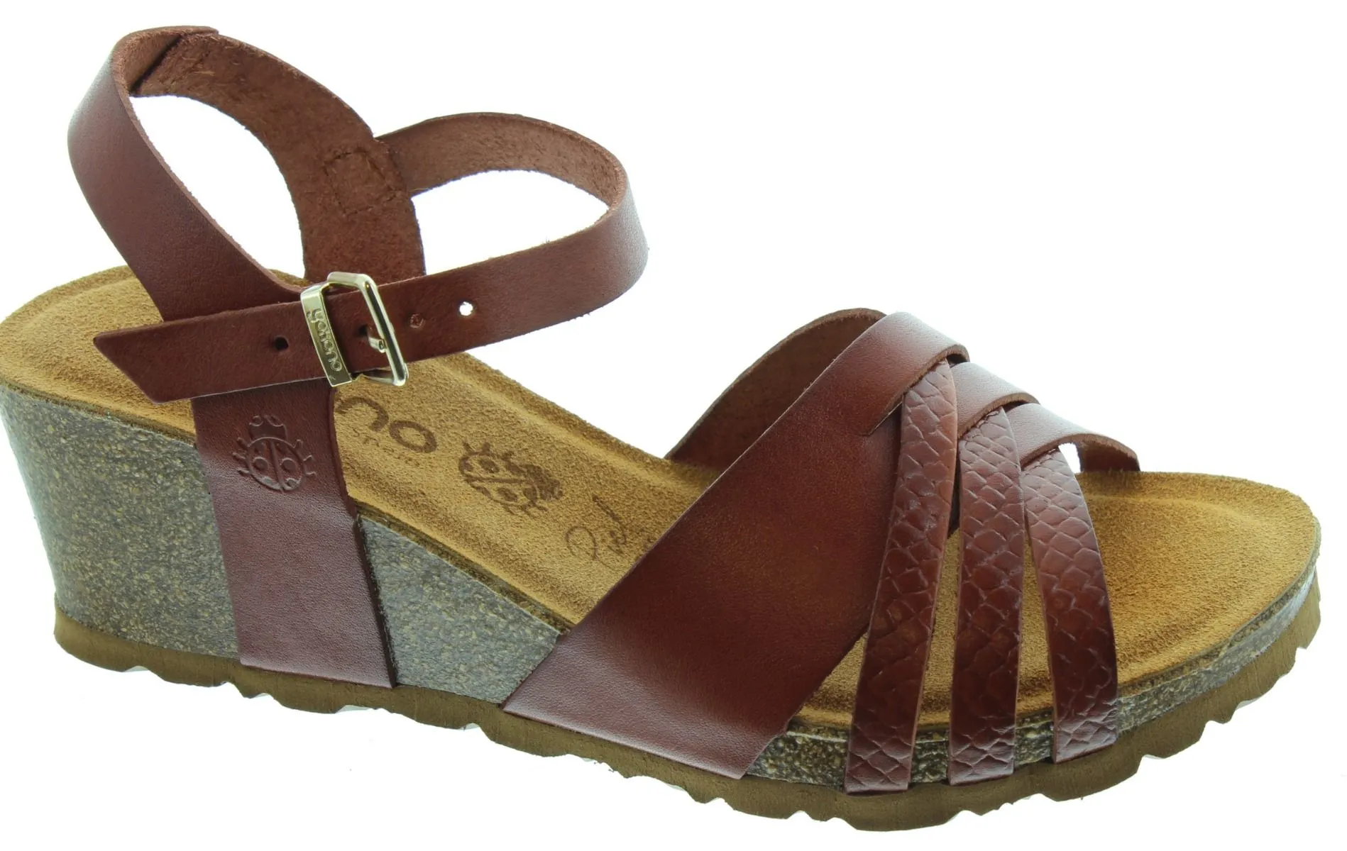 YOKONO Ladies Cadiz 137 Wedge Sandals In Tan