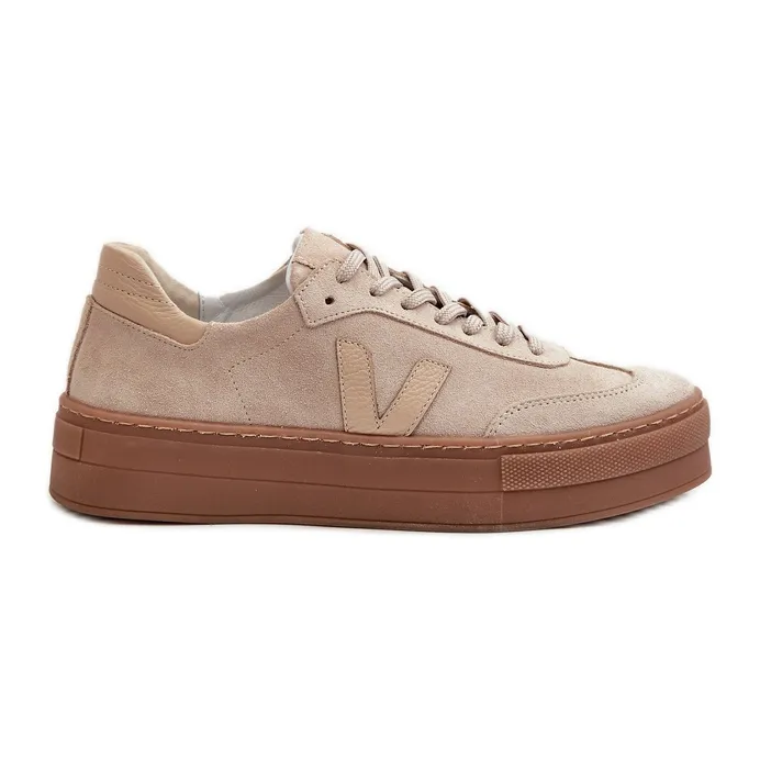 Zazoo N1100S2 Women's Suede Sneakers On Platform, Beige