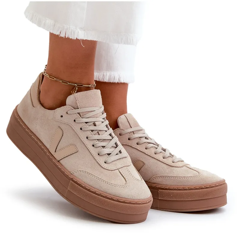 Zazoo N1100S2 Women's Suede Sneakers On Platform, Beige