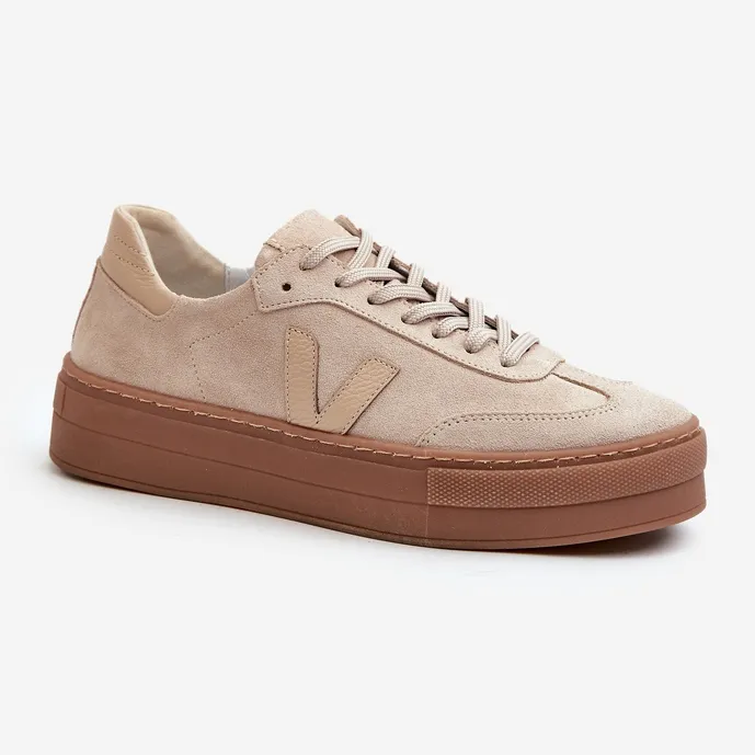 Zazoo N1100S2 Women's Suede Sneakers On Platform, Beige