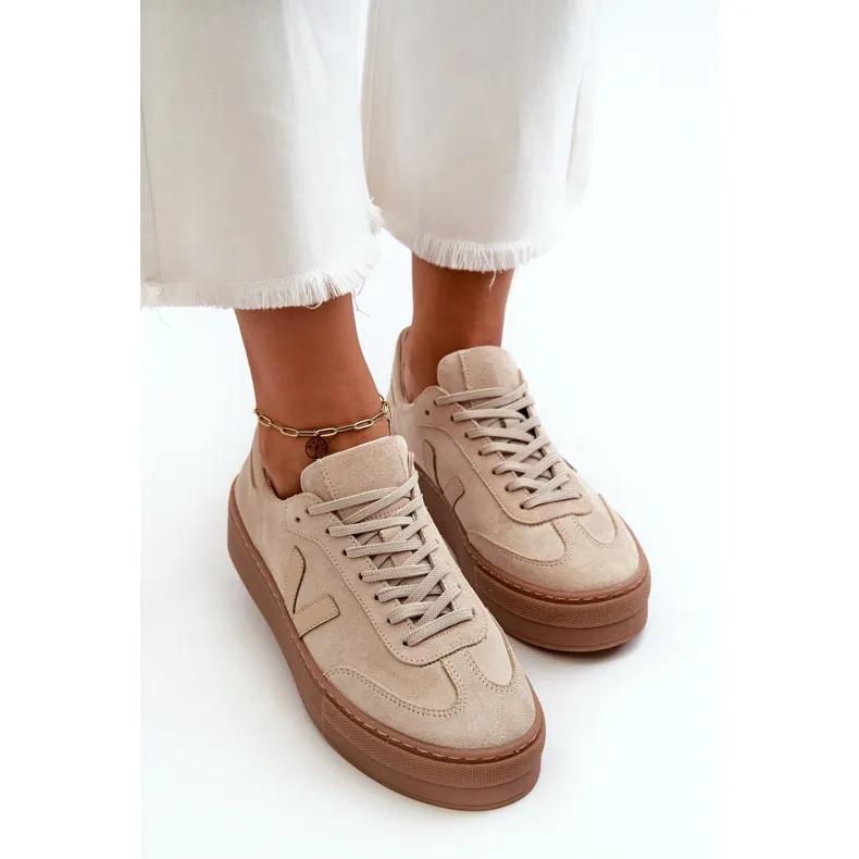 Zazoo N1100S2 Women's Suede Sneakers On Platform, Beige